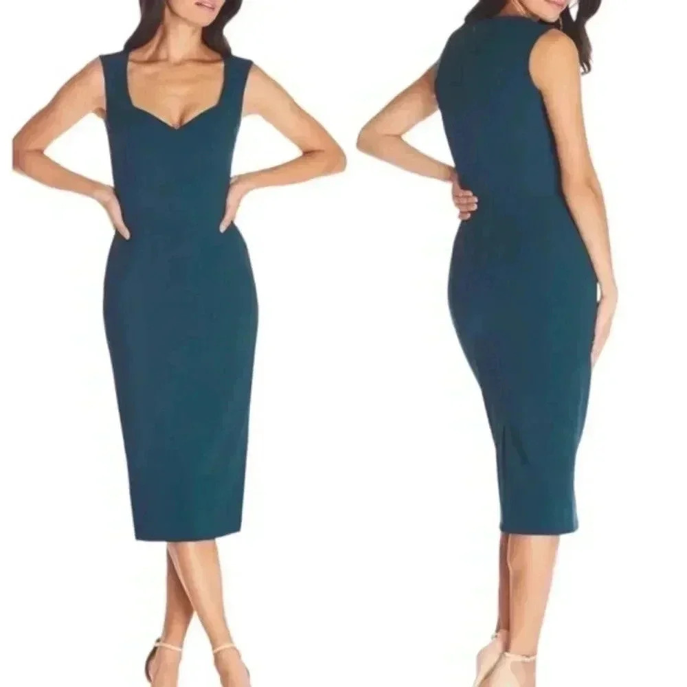 Dress The Population NWT Elle Sheath Dress Pine Green Blue